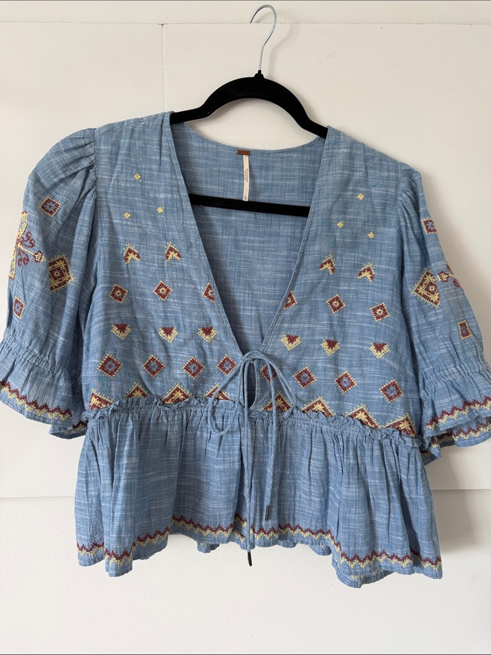 FREE PEOPLE Tallulah Embroidered Blouse peplum tunic